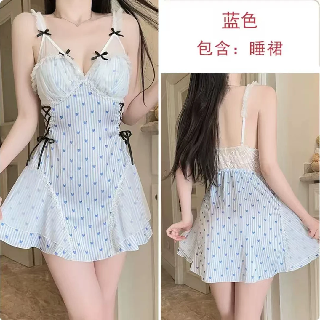 【爱旎】天秤座小胸可外穿大胸波涛汹涌法式冰丝吊带睡裙蕾丝性感