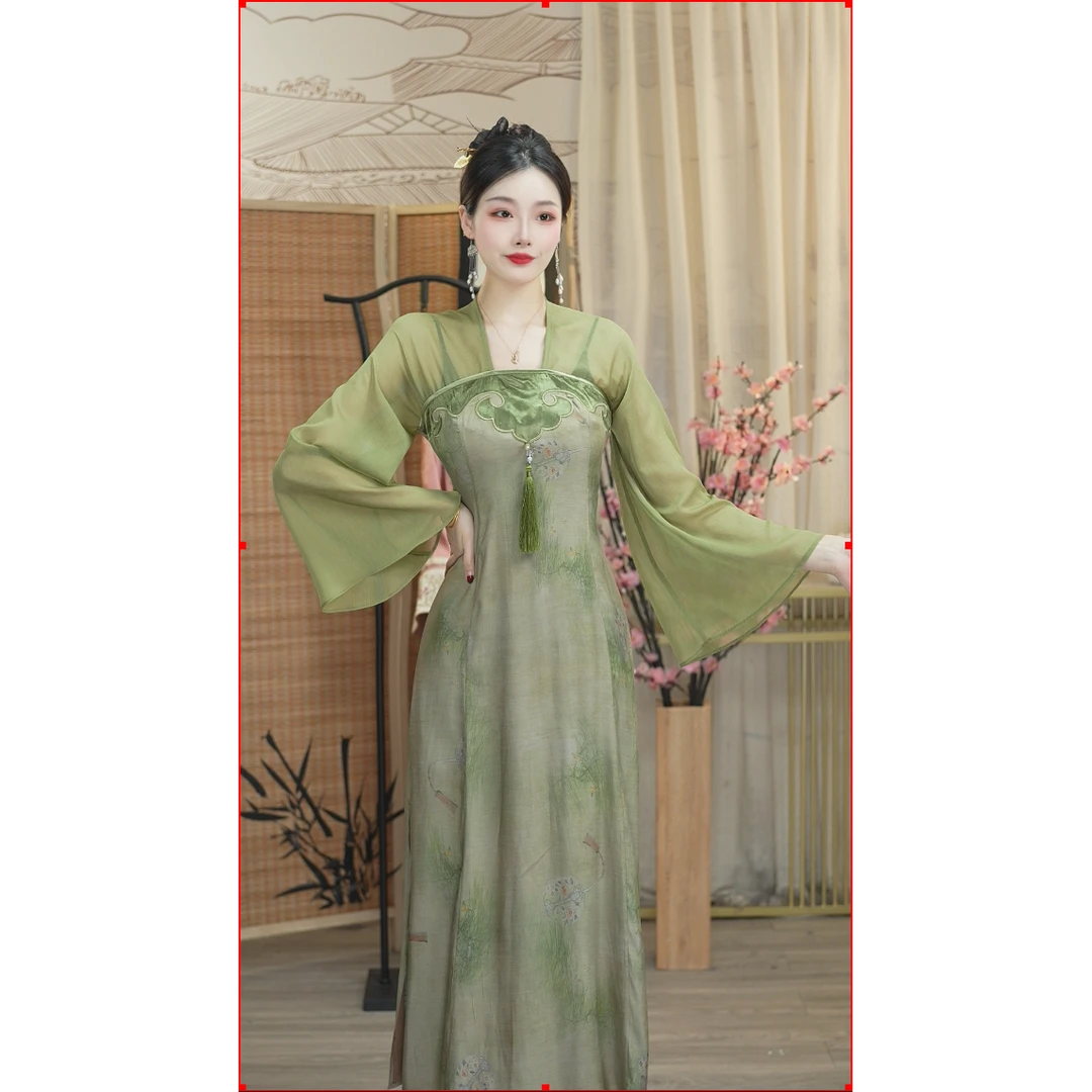 倾夕2025春季新款日常中国风复古蒹葭连衣裙6585