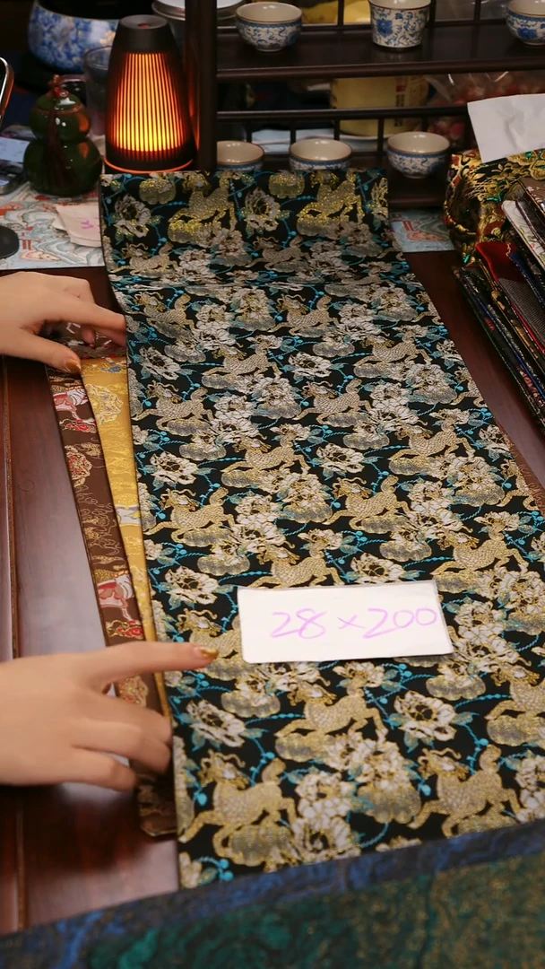 【麒麟牡丹单面】中国风干泡织锦茶席28*200