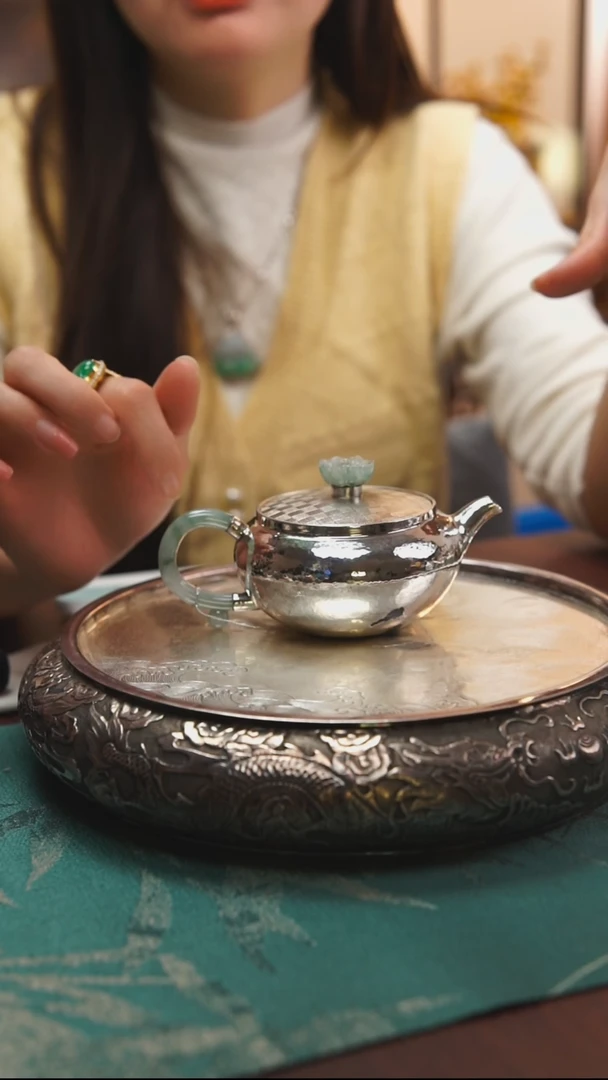 古悦足银999泡茶壶