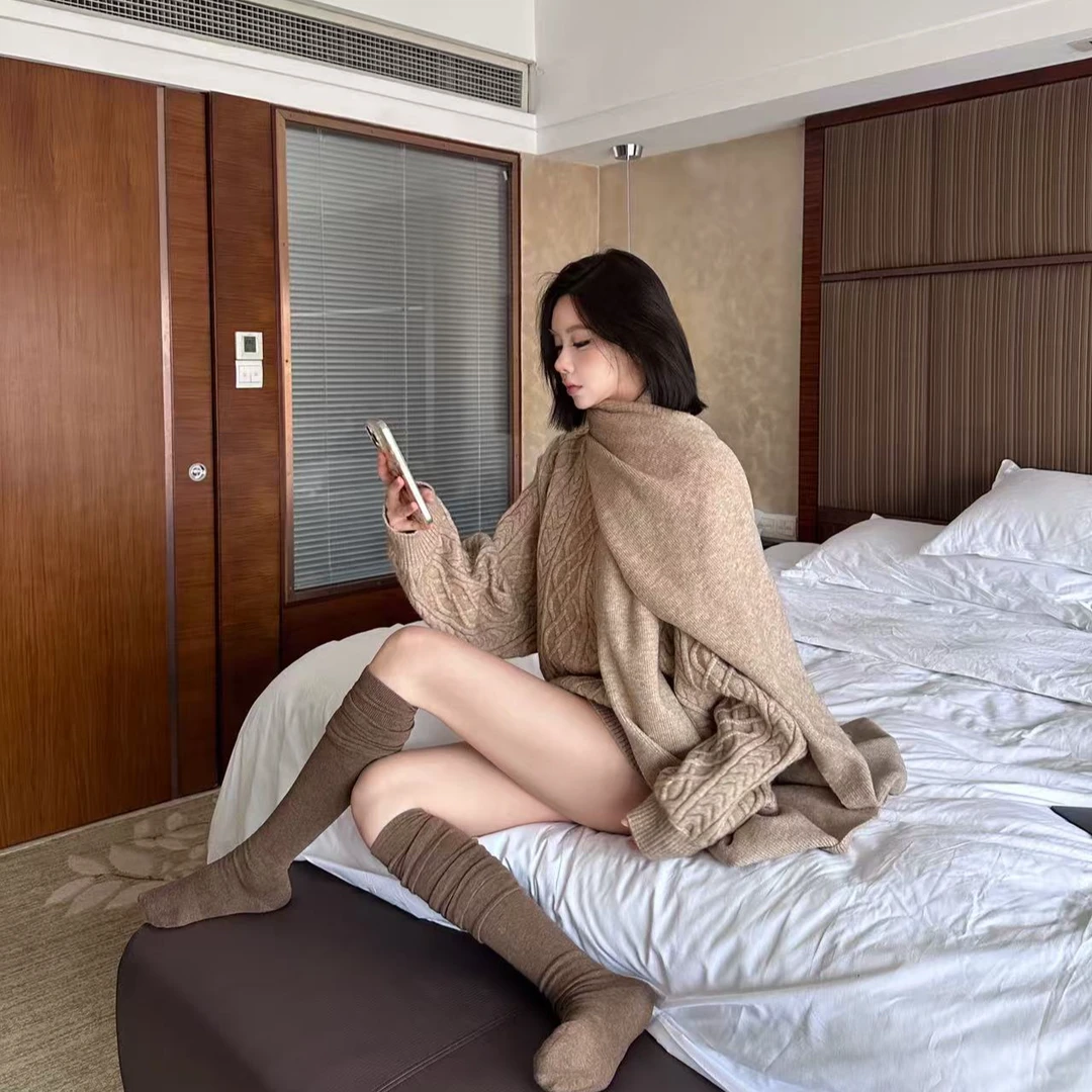 IAMFINE原创设计氛围感穿搭冬季休闲风咖色宽松韩版毛衣两件套