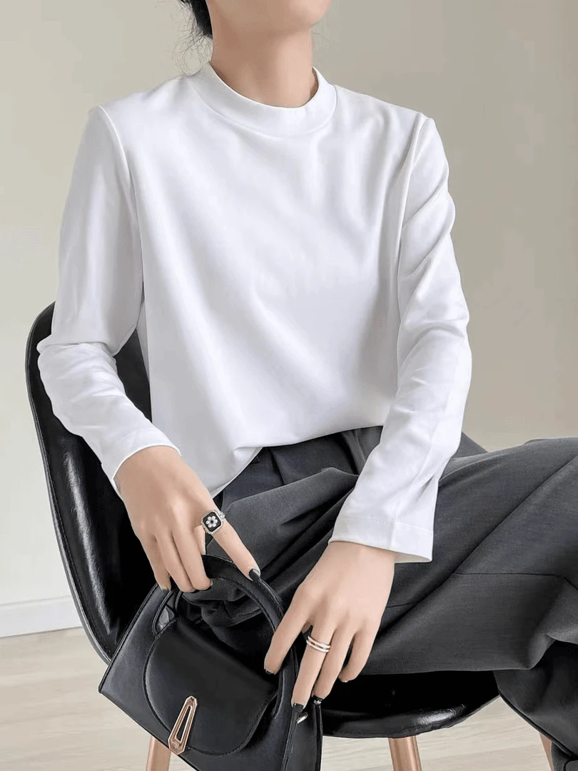 【小立领-长袖】内搭长袖T恤2025秋季新款白色微宽松百搭秋冬打底衫