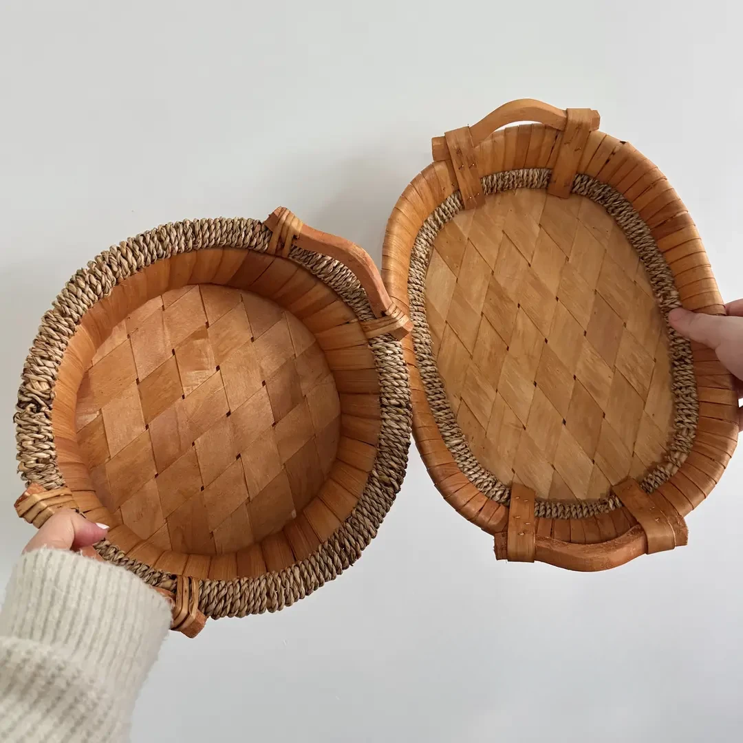 柳编收纳盘水果盘储物篮子杂物收纳筐零食家用面包筐复古收纳盘子