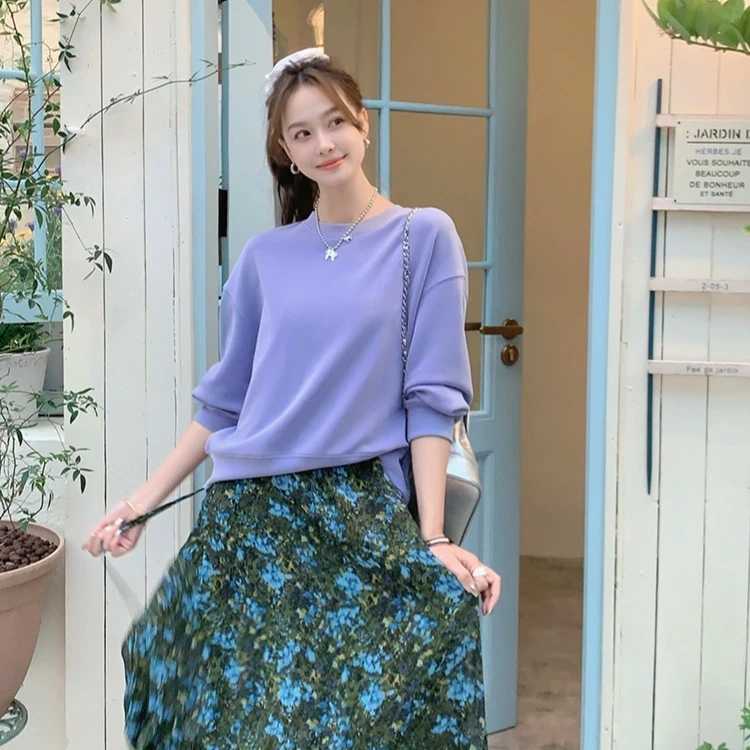 美洋MEIYANG星尘卫衣软fufu~莫代尔云朵砂洗圆领字母绣花上衣S