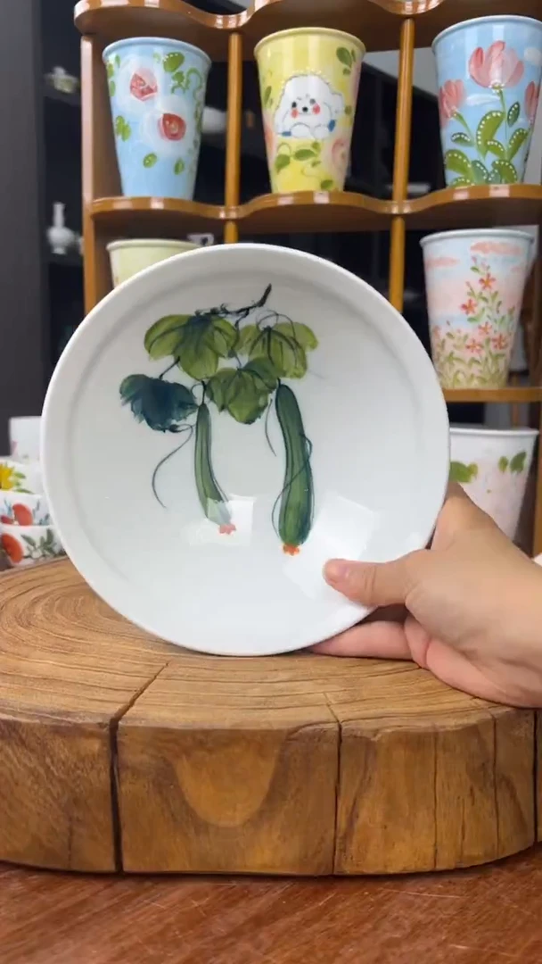 瓷片景德镇手绘釉中彩（食品级）大斗笠碗