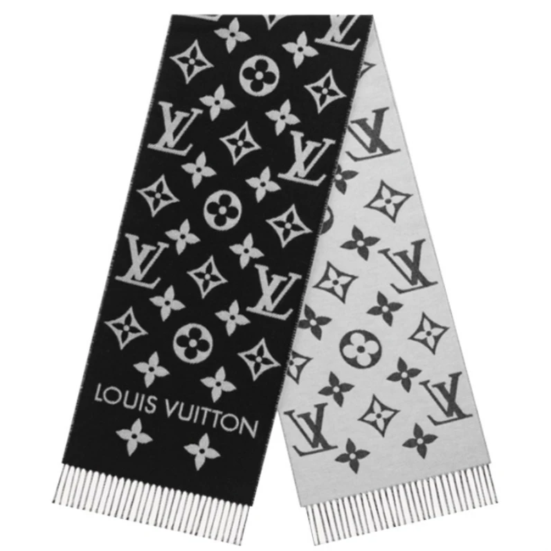 全新未使用 LOUIS VUITTON  经典字母Logo羊毛黑灰围巾