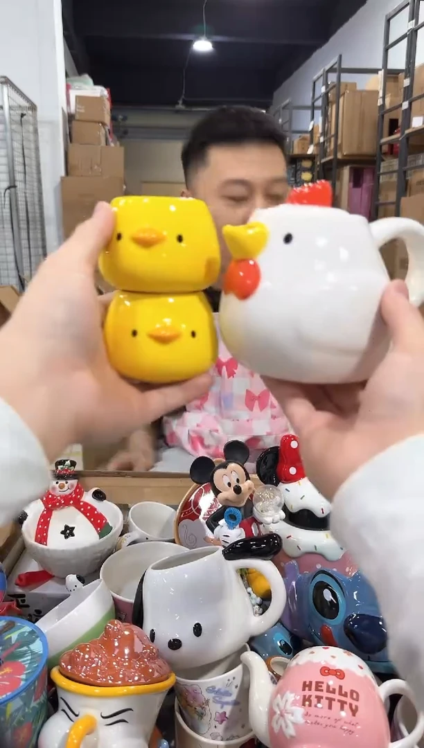 瓷片原盒小鸡茶壶套组