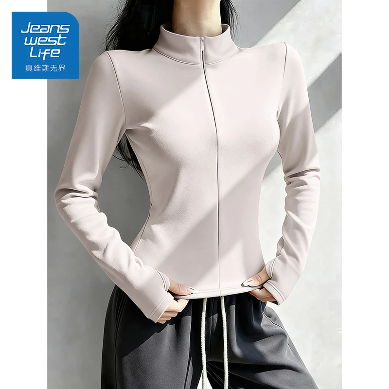 真维斯无界秋冬女开领薄绒长袖打底衫细腻薄绒抗静电亲肤内搭保暖