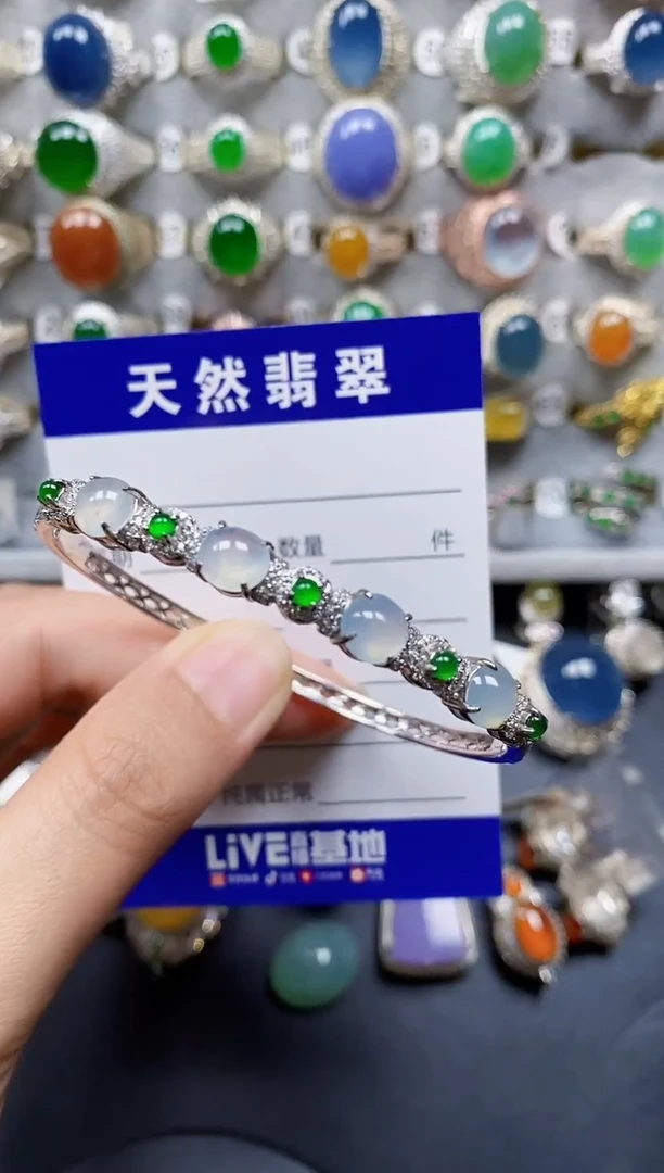 翡翠手镯银S925镶嵌122