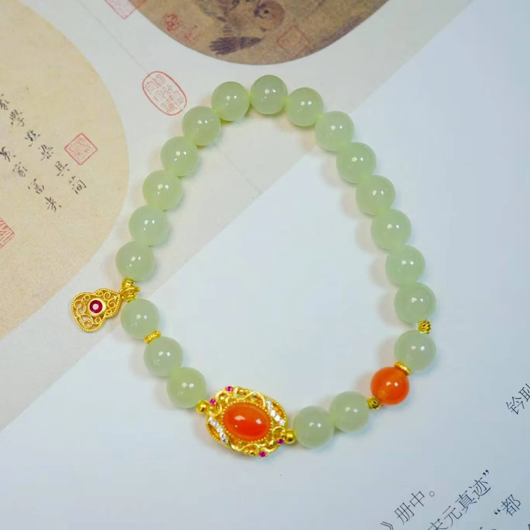 衣锦媚行925银镀金和田玉手链S3012