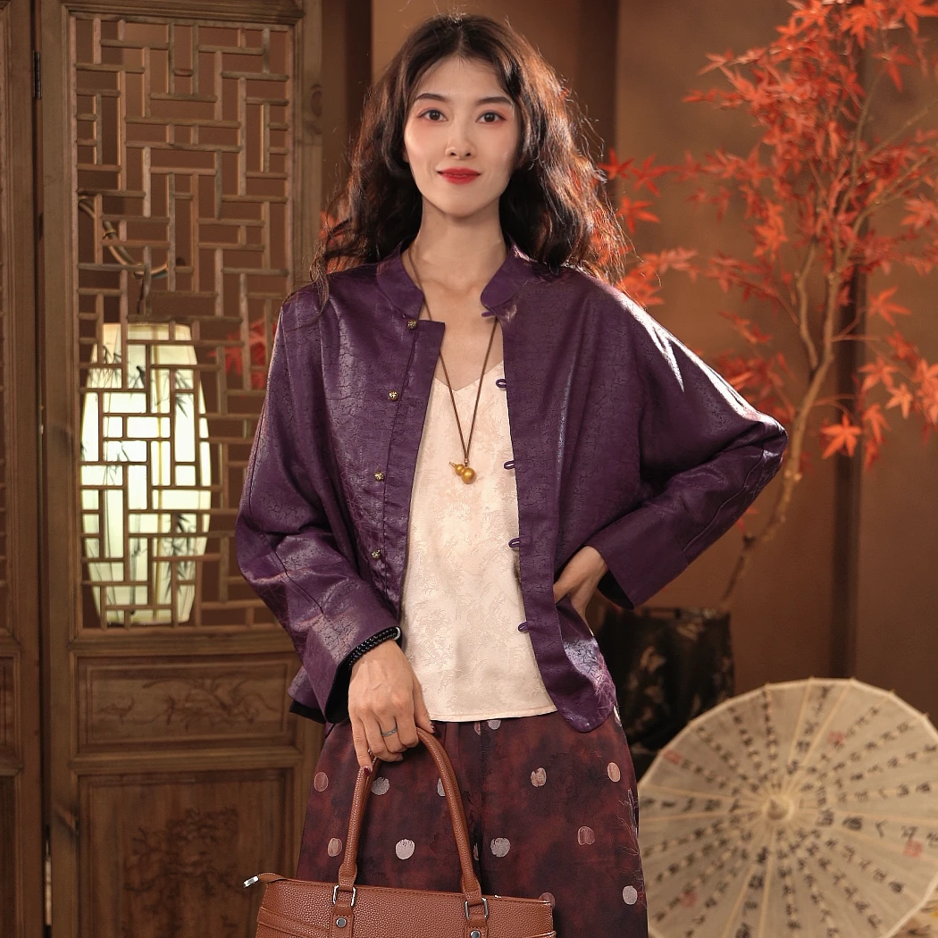 [紫宸绮梦]中式风女士气质外套双面穿龟裂纹-kt7017