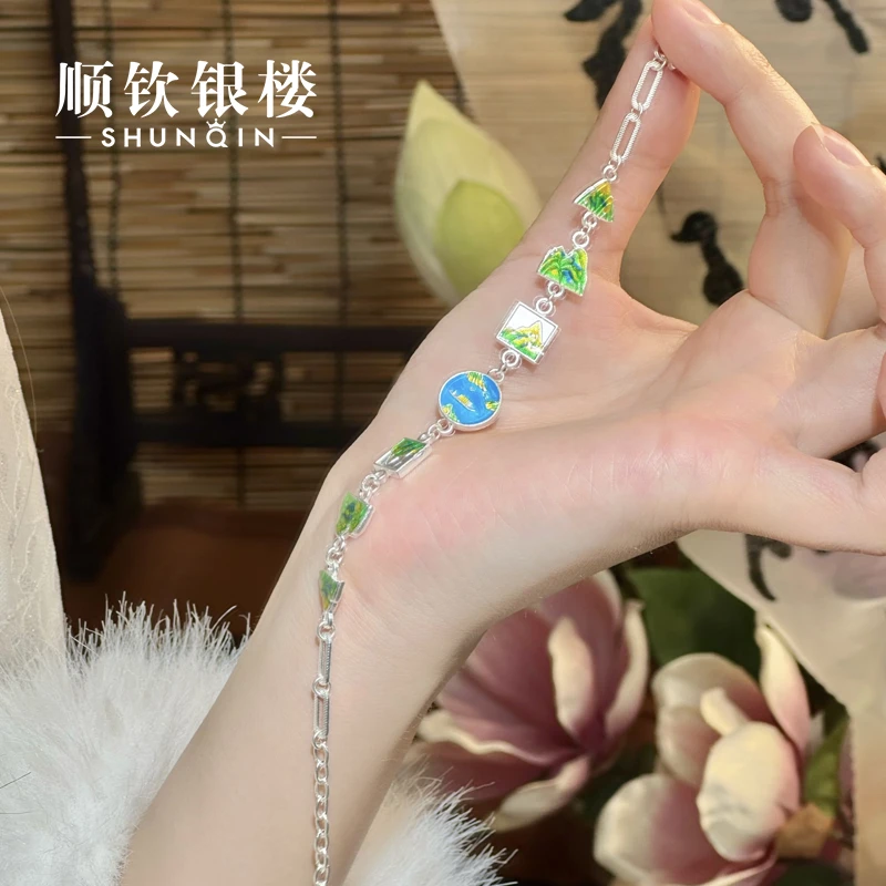 顺钦银楼 足银手链 【万如意手链(银色)】足银999.9彩色精美设计感