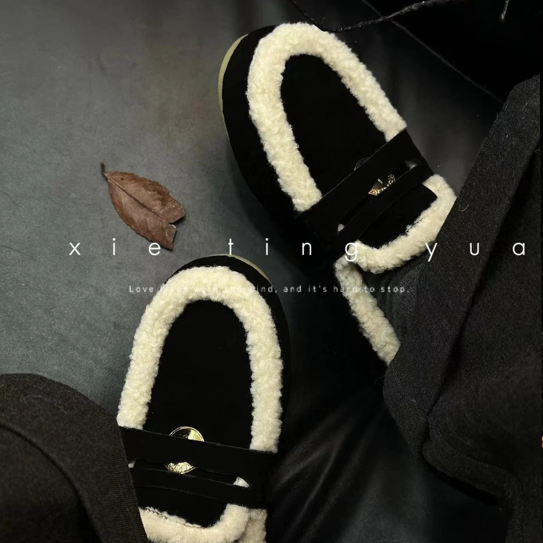 微瑕法式加绒乐福款小皮鞋勃肯毛毛鞋6688