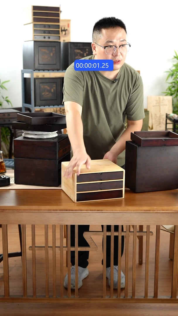 竹楠竹三层抽屉盒子双色