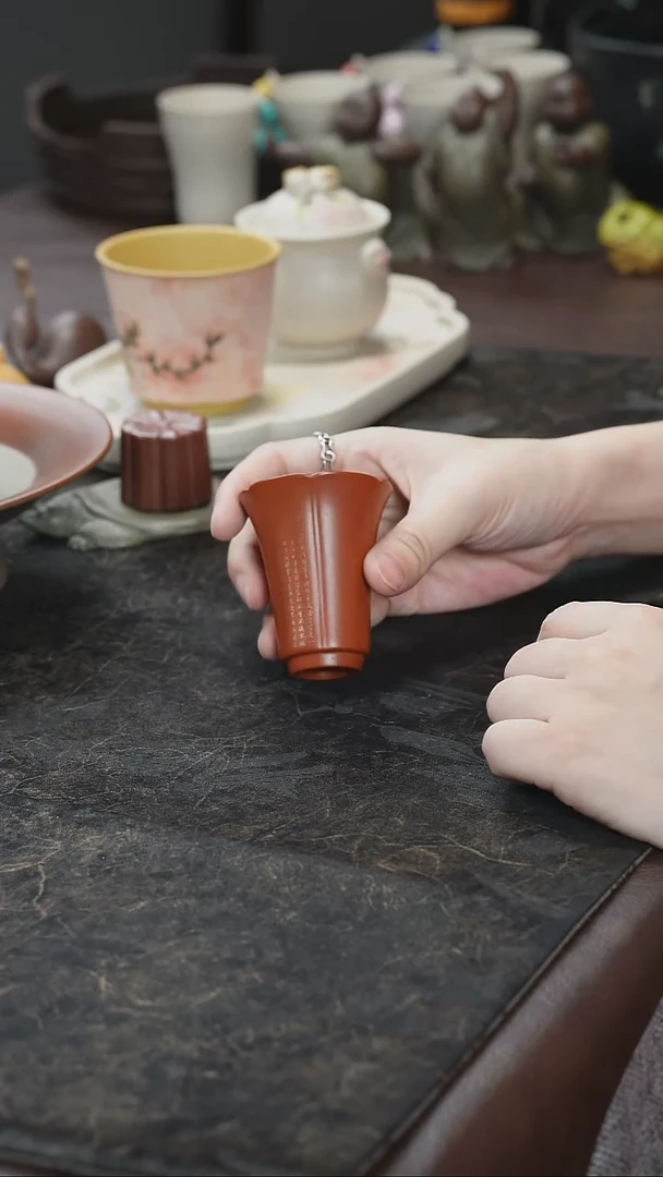 九隐茶器朱泥花瓣闻香杯