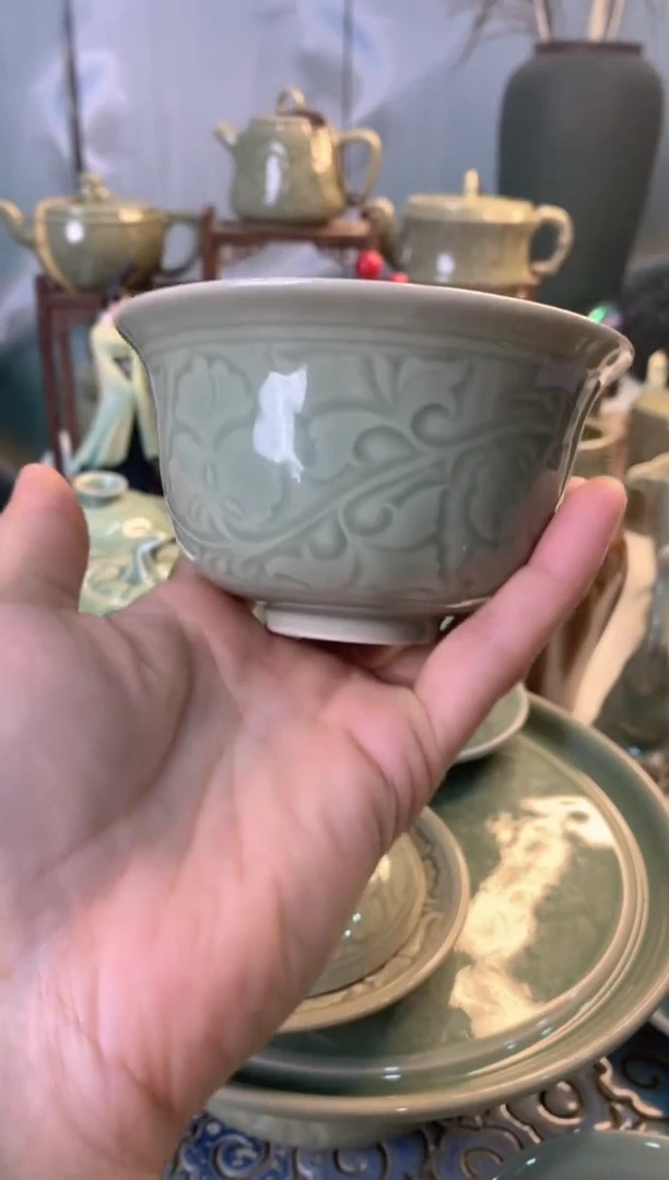 耀州窑微瑕牡丹盖碗身子 一个