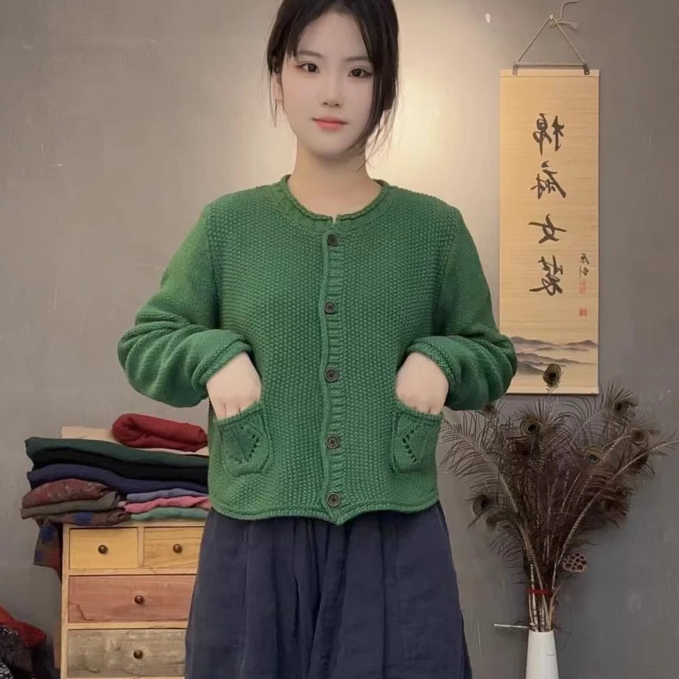 纯色女秋冬开衫款常规款针织衫女装气质短款时尚百搭外套上衣宽松