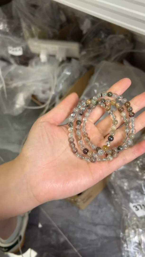 水晶手链未镶嵌幽灵水晶多宝圆珠多圈手链[3717]