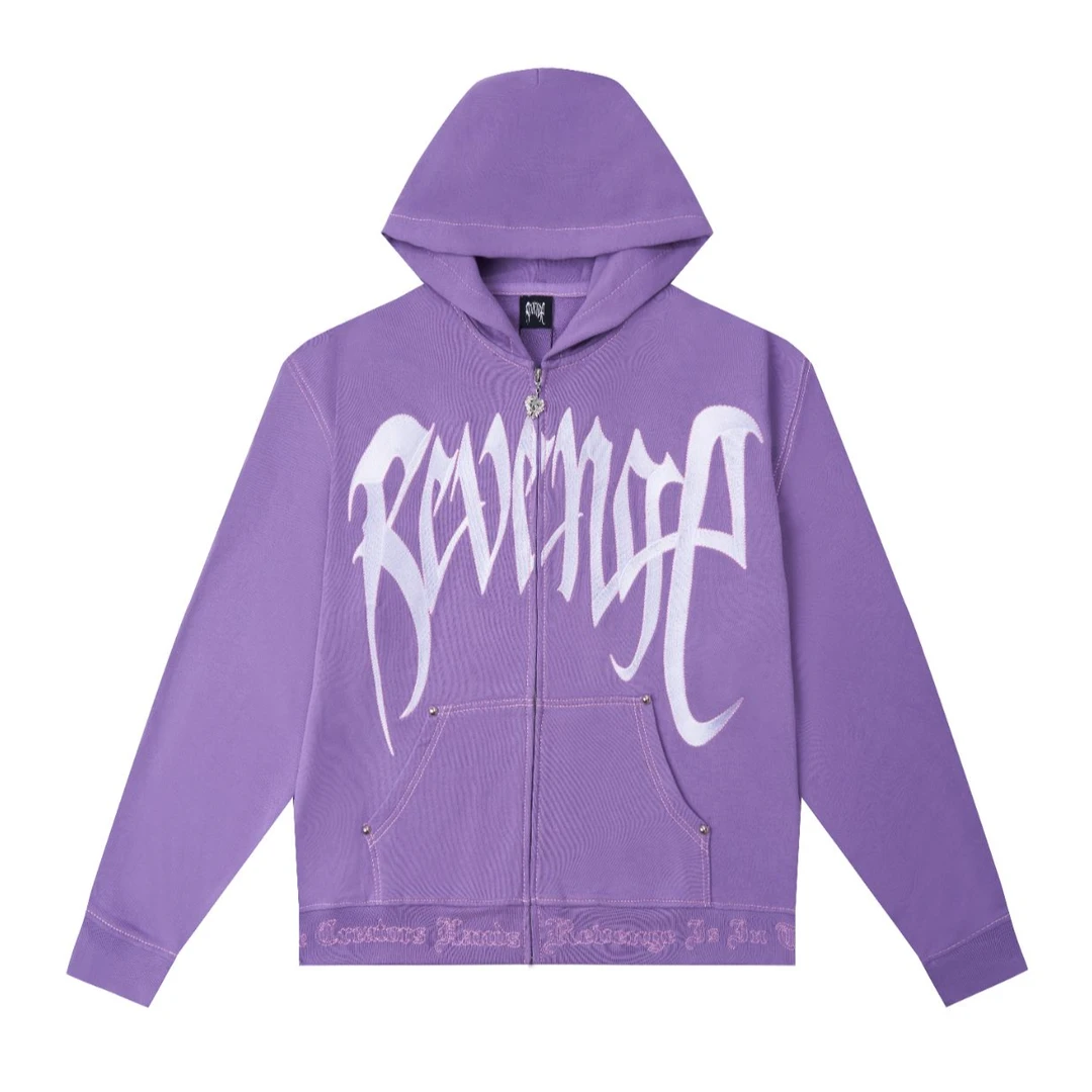 REVENGE PURPLE 刺绣拉链开衫连帽外套紫色