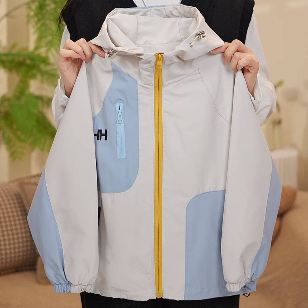 女大童冲锋衣春装外套洋气青少年初高中生连帽拉链衫宽松休闲上衣