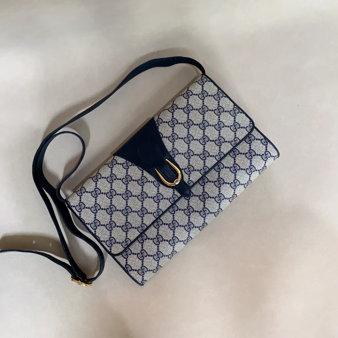 95新 GUCCI/古驰 【白菜】蓝色老花 PVC 斜挎包/BGH003980040