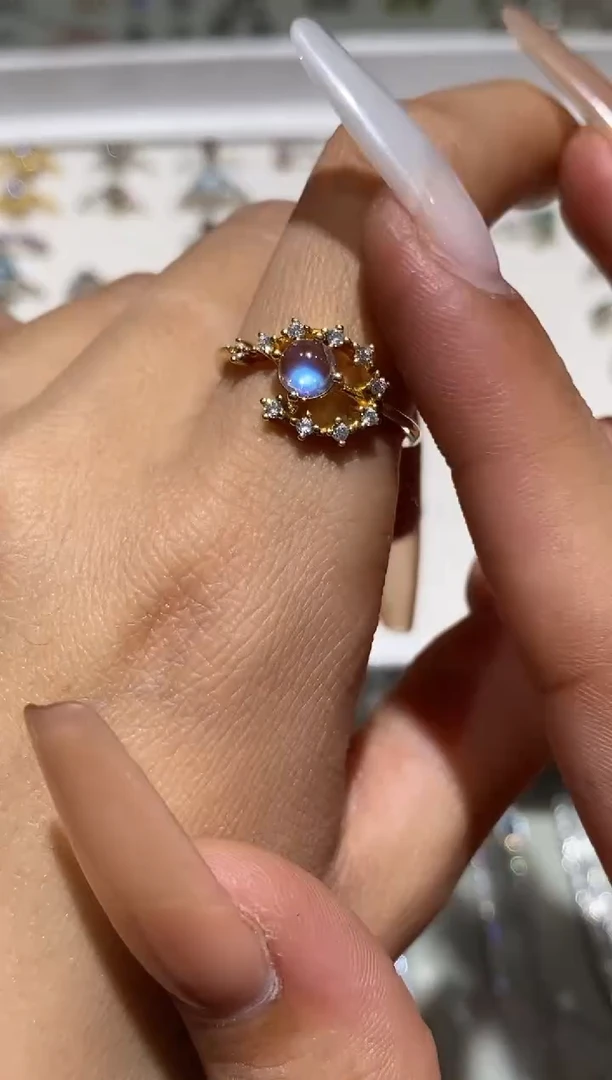 银S925镶嵌戒指月光石戒指