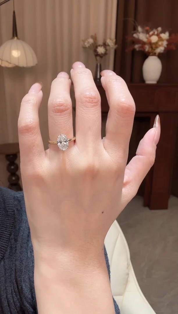 18K金镶嵌实验室培育钻石2卡椭圆戒指k黄 12戒圈