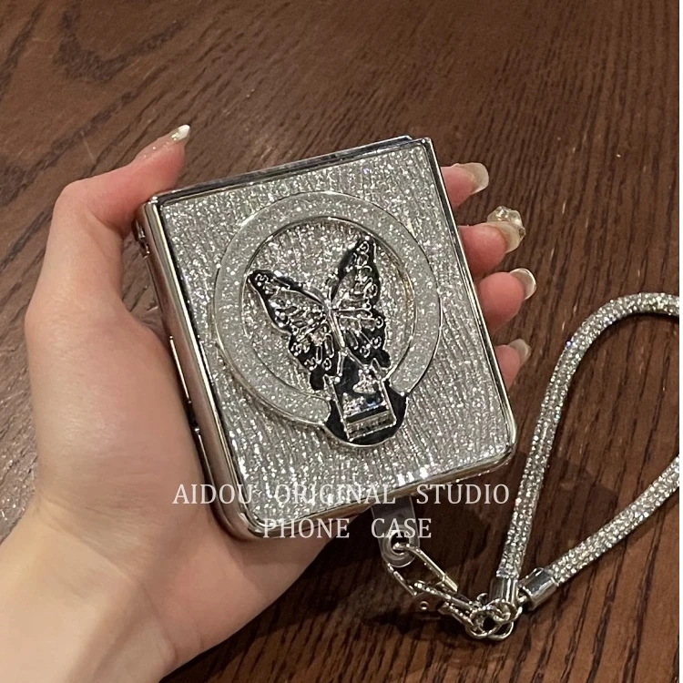 适用华为pocket2折叠屏手机壳满钻蝴蝶支架p50pockets新款purax