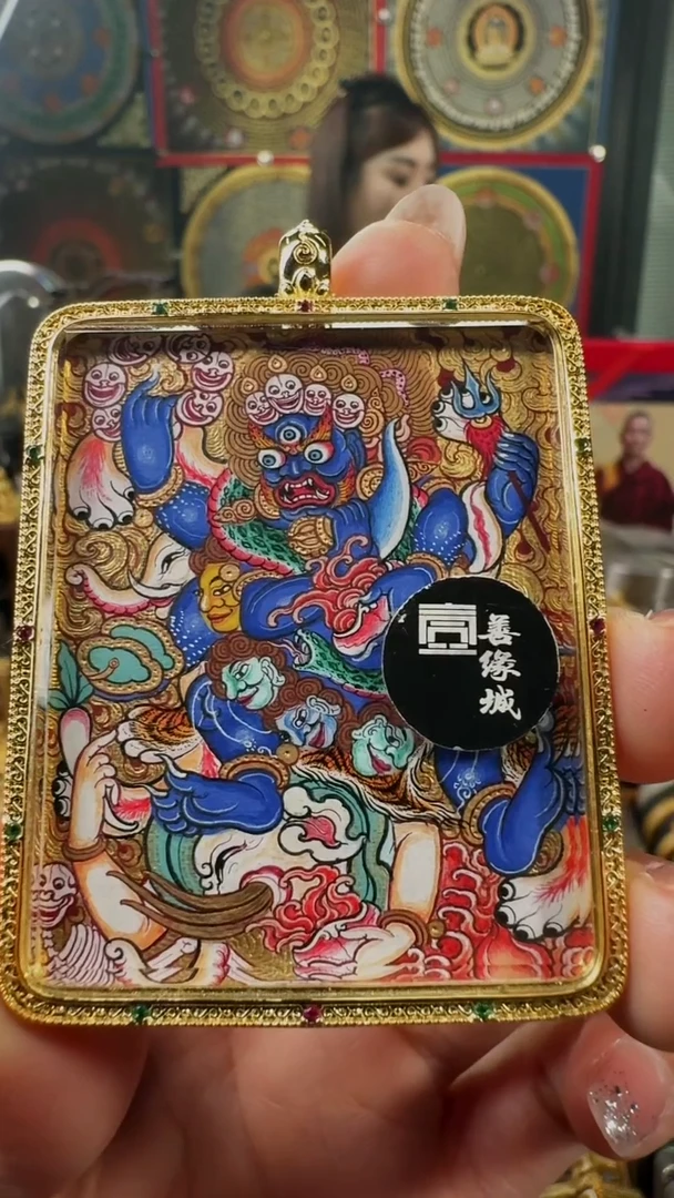 吊坠壹善缘城手绘唐卡大黑天