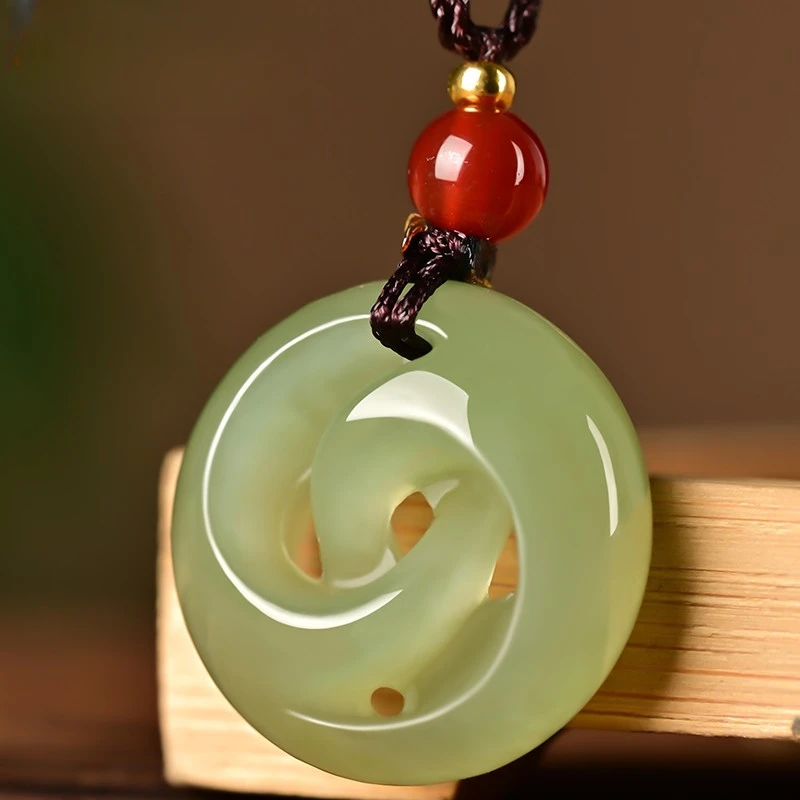 天然和田玉时来运转吊坠男女圆形镂空平安扣挂件转运玉坠生日礼物