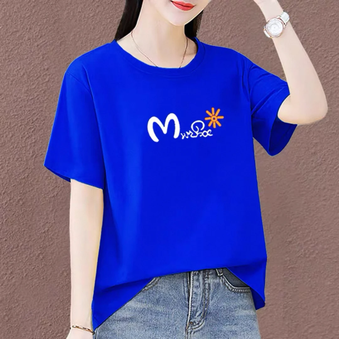 纯棉圆领上衣短袖t恤女宽松显瘦2025新款洋气减龄休闲大码体恤衫