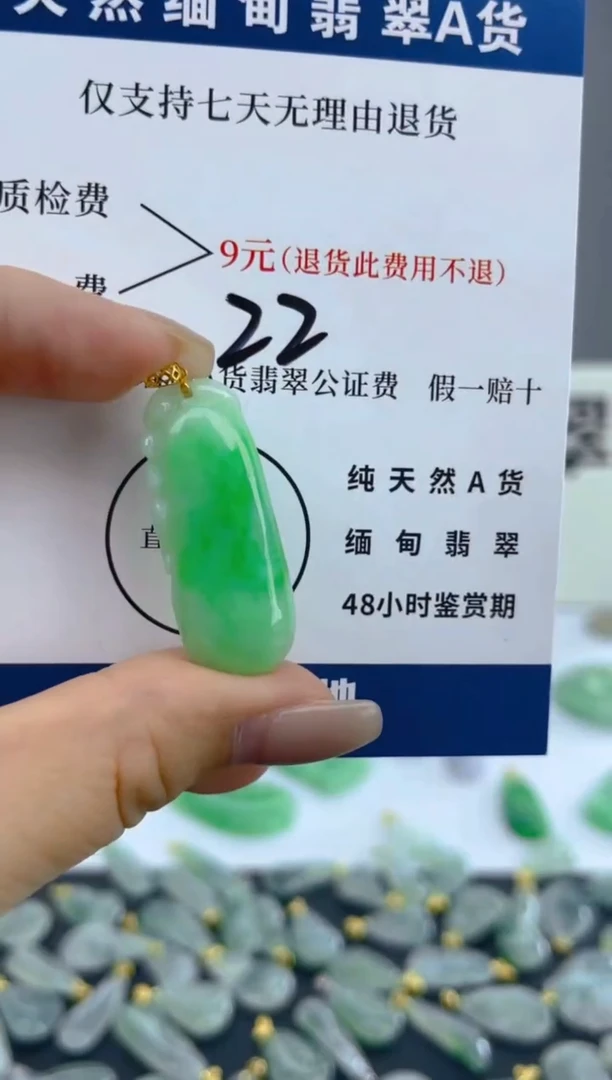 颈饰18K金镶嵌翡翠天然A货翡翠  22