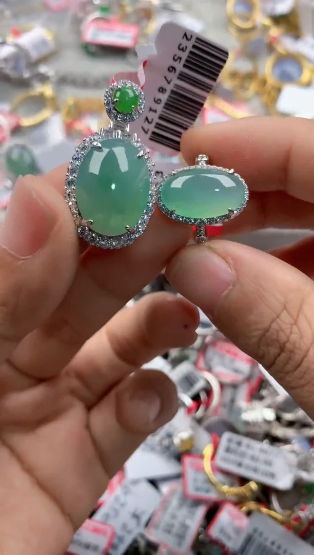 银S925镶嵌戒指翡翠444             2