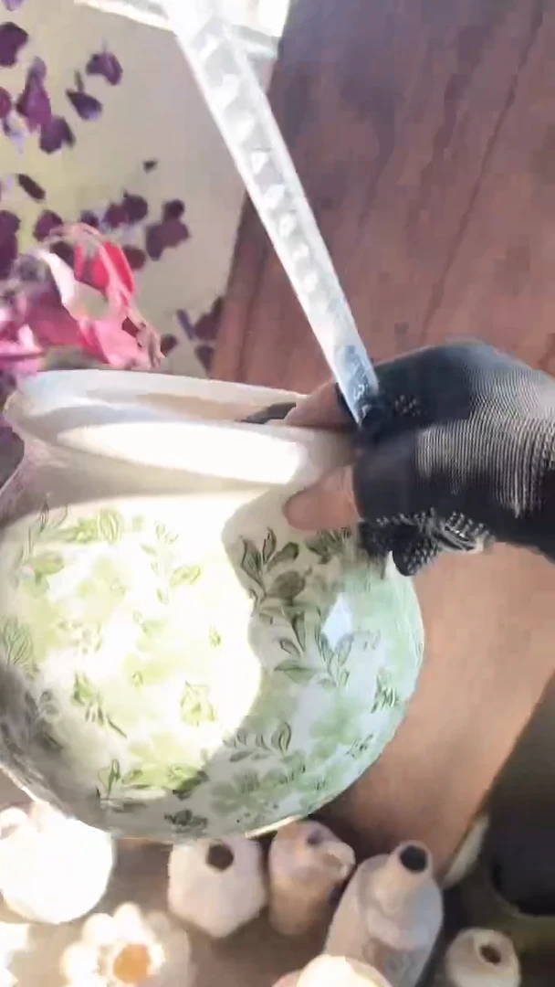 【闪购商品】陶瓷有孔花盆高19cm内口13cm