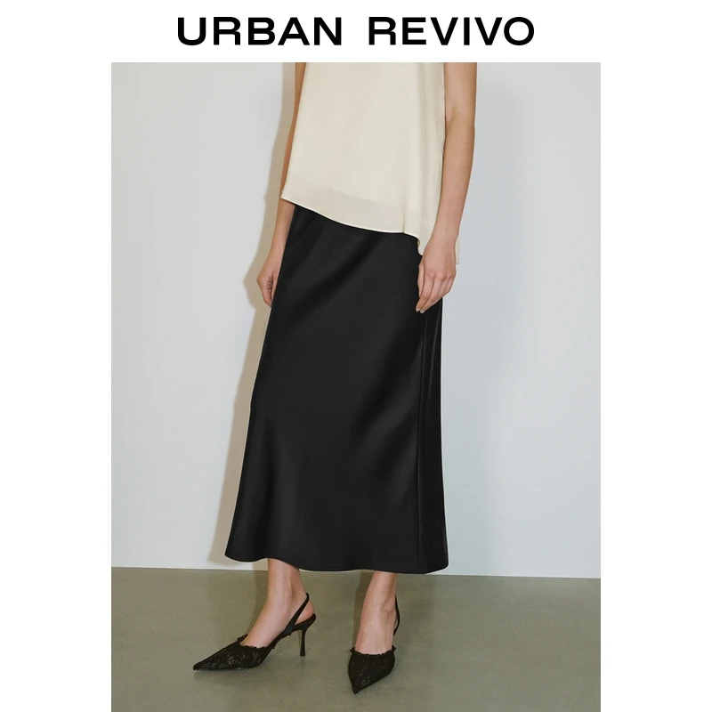 UR2025秋季新款女装简约气质魅力高腰鱼尾半裙UWM550030+