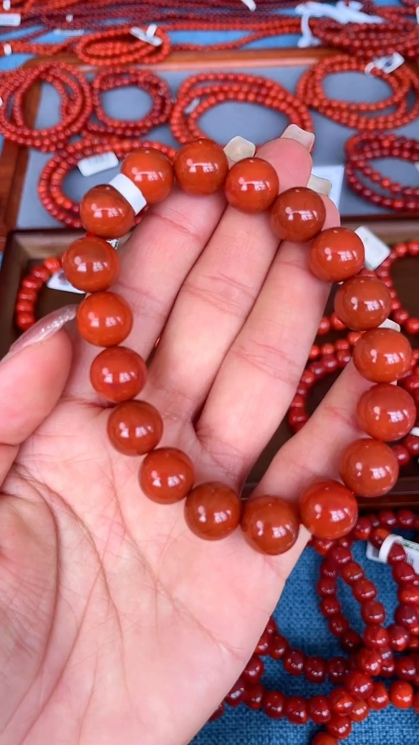 未镶嵌手串南红玛瑙N25凉山瓦西料满色满肉纯色柿子单圈