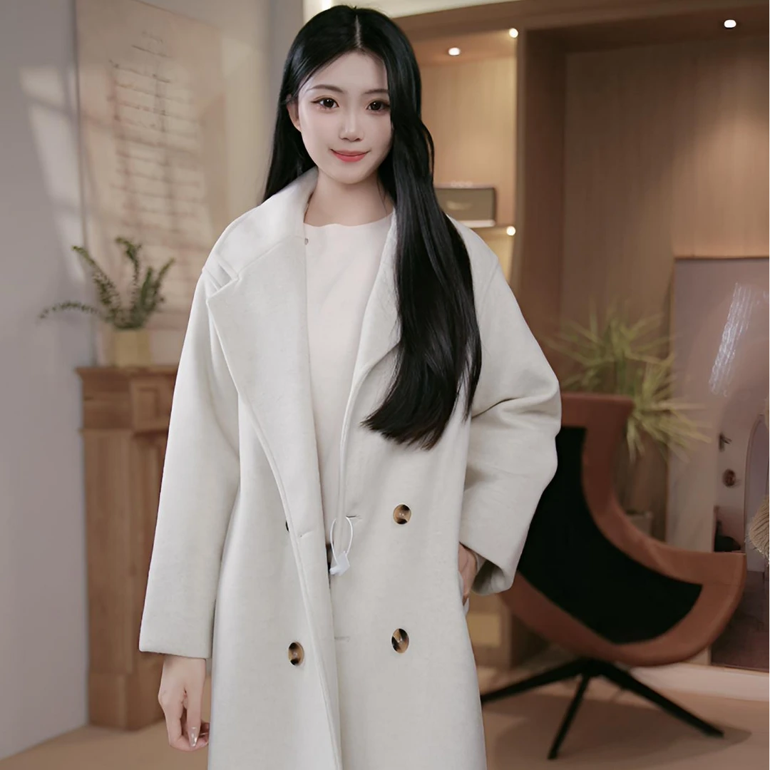 【严睦优选】2025冬季新款气质羊毛立领大衣长款毛呢绸面外套长款