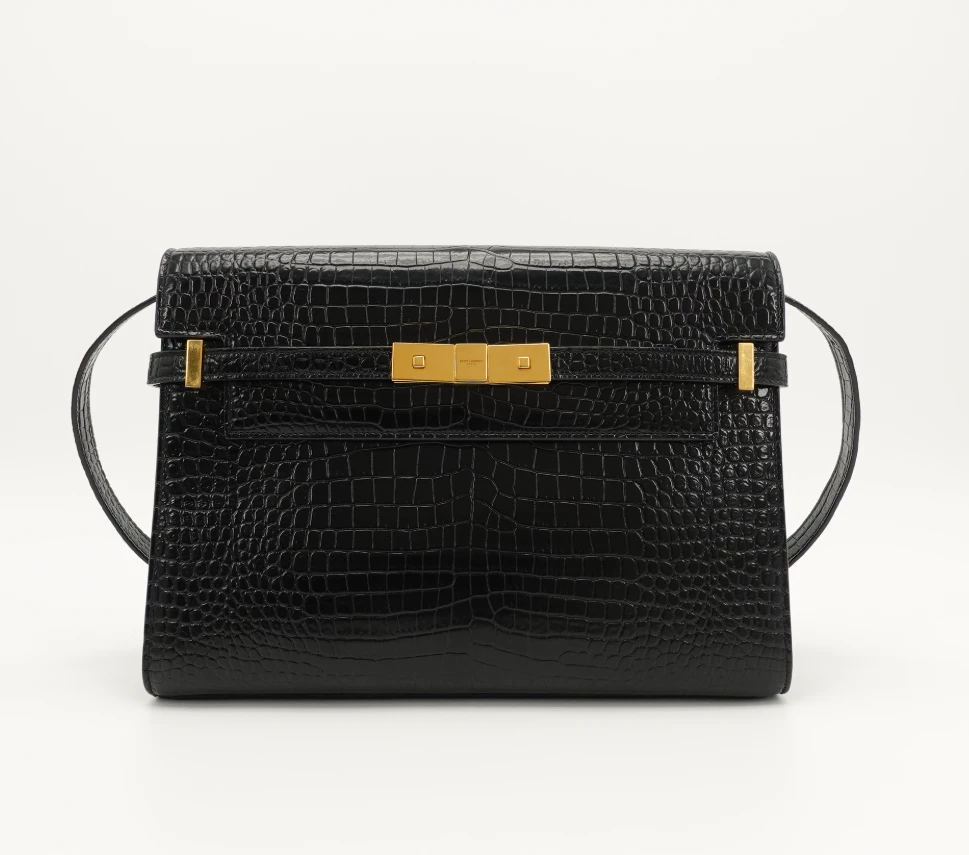 95新 YSL/圣罗兰 GGS圣罗兰曼哈顿中号黑色金扣鳄鱼83131050