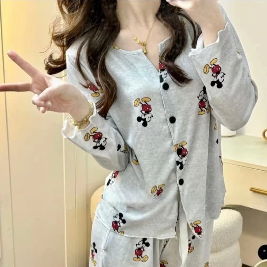 新款春秋季长袖米奇睡衣女休闲时尚夏季卡通韩版女士百搭家居服装