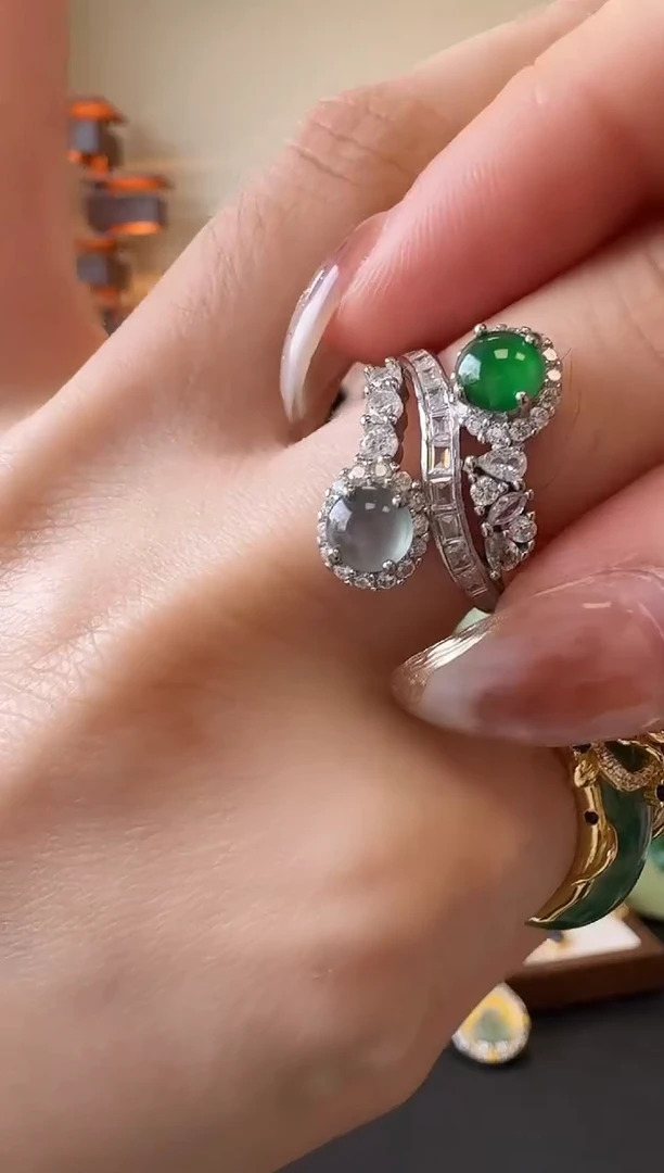 银S925镶嵌戒指翡翠银镶