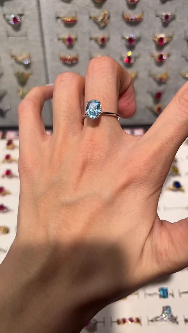 【闪购商品】海蓝宝石戒圈银S925镶嵌15653