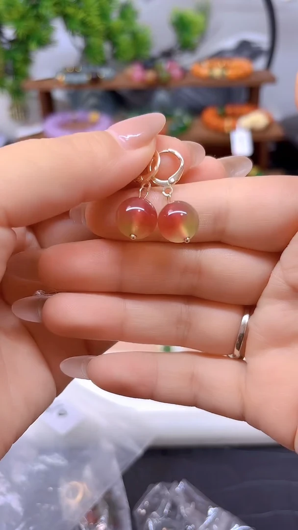 西瓜碧玺耳饰14K金镶嵌E610