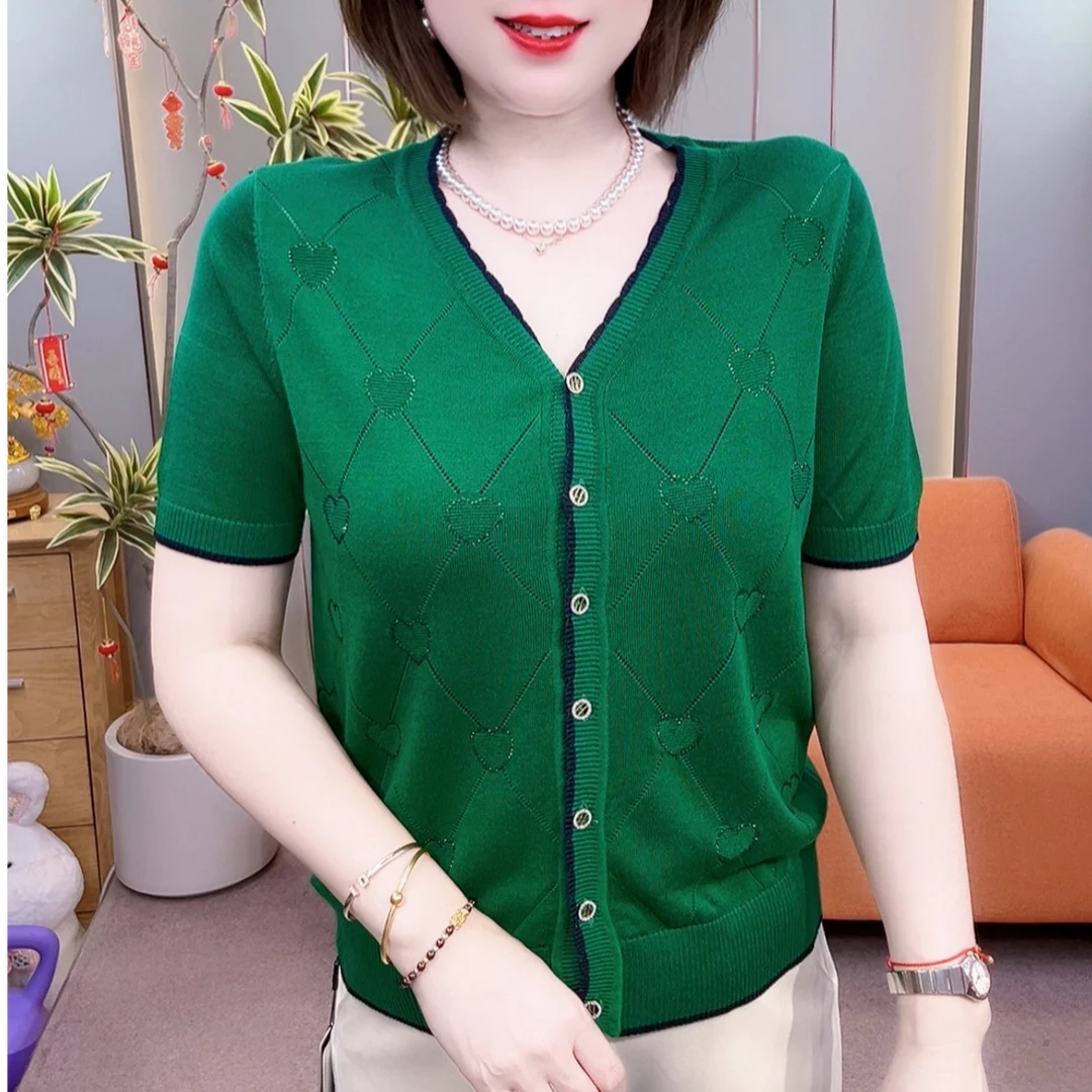 高档时尚百搭天丝镶钻开衫半袖23310