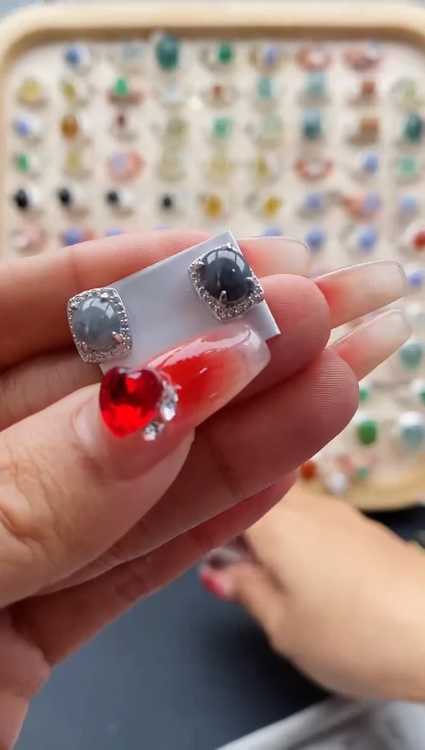 【闪购商品】翡翠耳饰银S925镶嵌缅甸天然A货翡翠111 4+