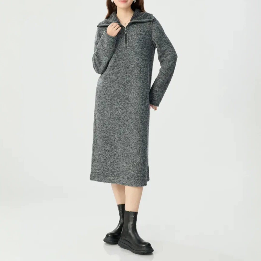 GIRDEAR/哥弟冬季新款时尚休闲高级灰绵羊毛保暖连衣裙1500552