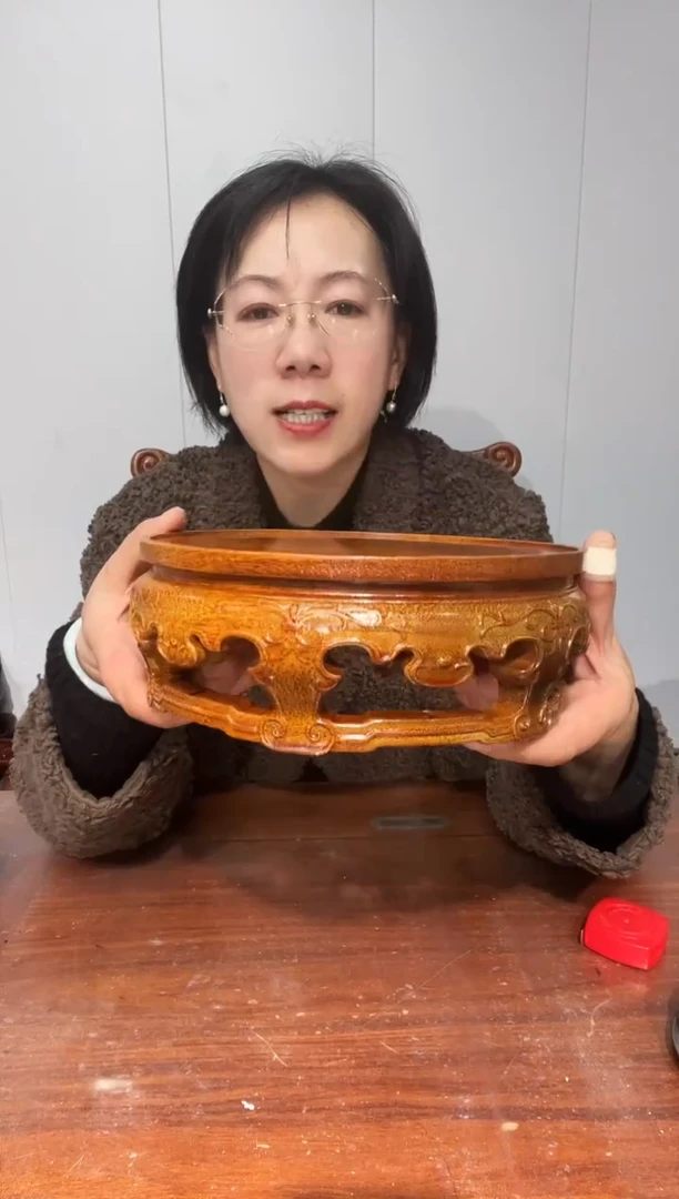 木老花整木雕刻圆形20*22*8