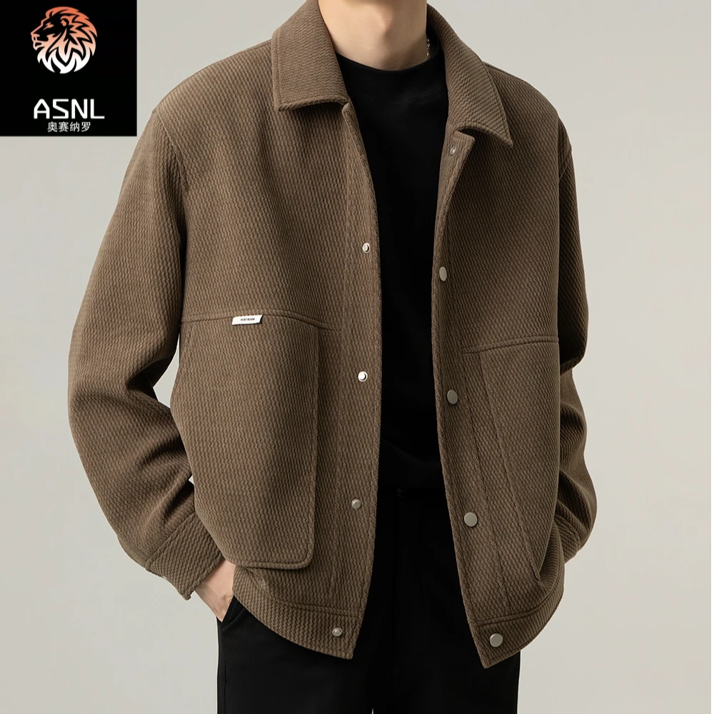 奥赛纳罗春秋季休闲时尚翻领轻熟风夹克上衣高级宽松美式加厚男装