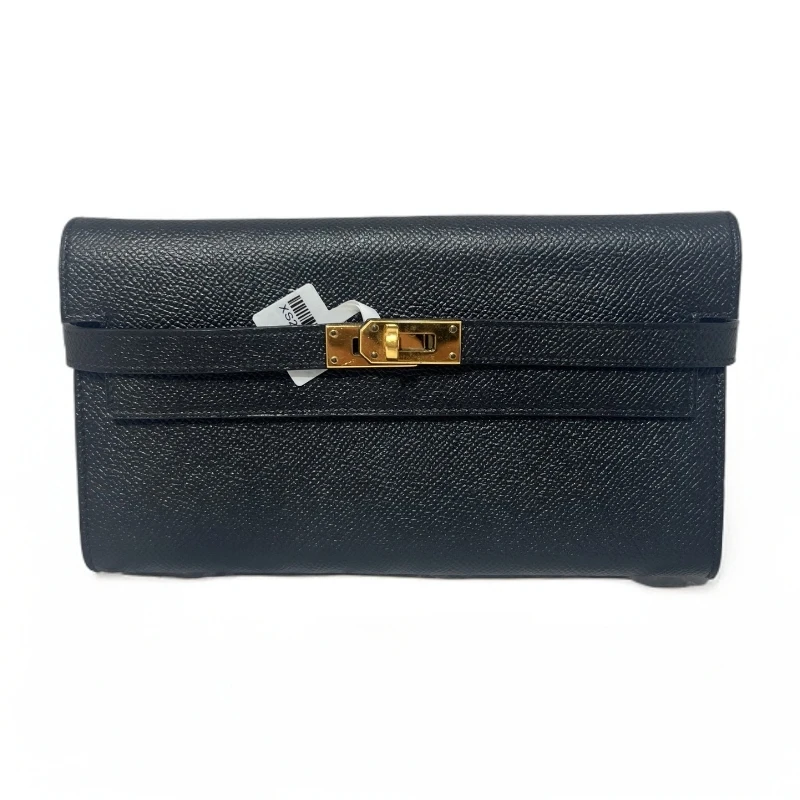 95新 Hermes/爱马仕 女士时尚百搭Kelly黑金长款钱包X刻二奢女包