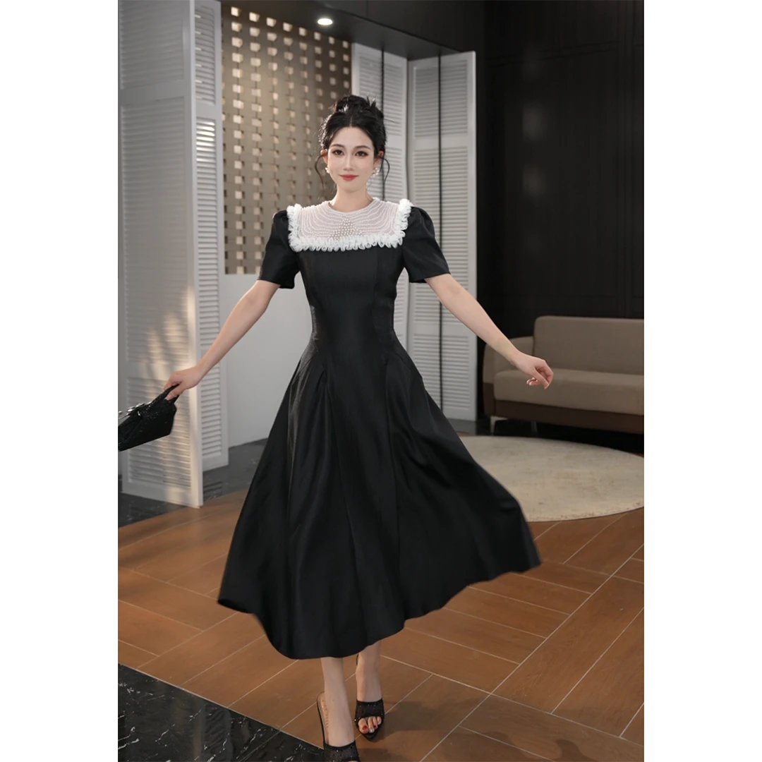 【lulu定制】新款气质轻奢法式名媛显瘦大摆连衣裙21730