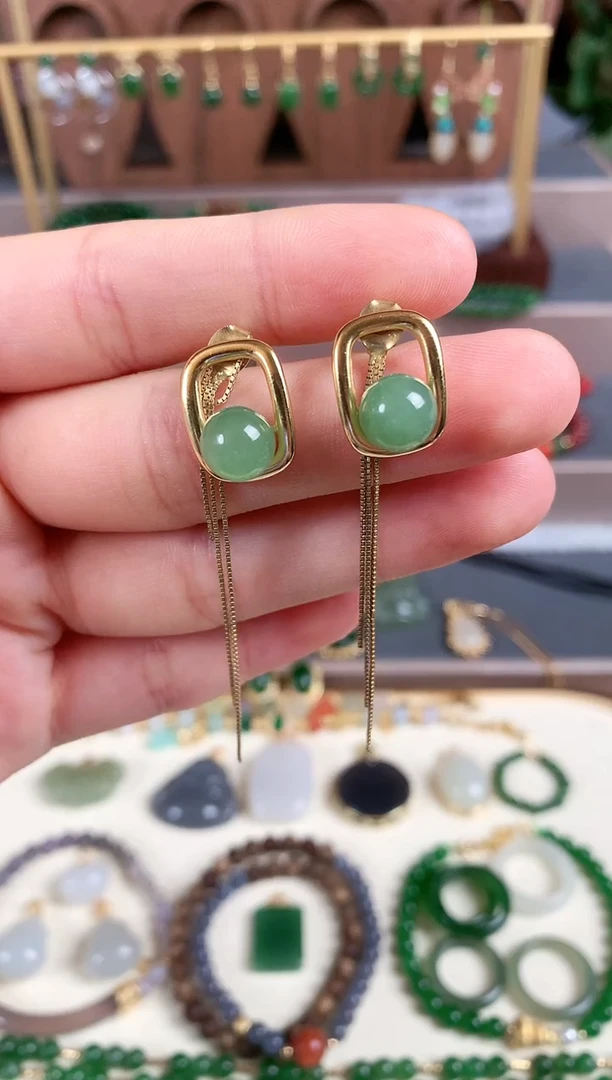 银S925镶嵌和田玉耳饰1